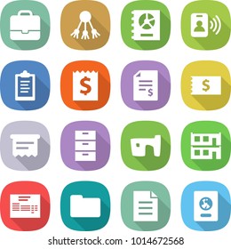 flat vector icon set - portfolio vector, share, annual report, pass card, clipboard, receipt, account balance, atm, archive, slum, modular house, invoice, documents, document, passport