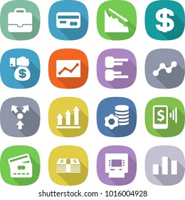 flat vector icon set - portfolio vector, card, crisis, dollar, money gift, statistics, diagram, graph, core splitting, up, virtual mining, mobile pay, credit, atm, chart