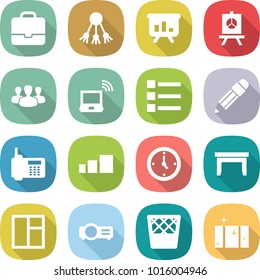 flat vector icon set - portfolio vector, share, presentation, group, notebook wireless, list, pencil, phone, sorting, watch, table, window, projector, trash bin, clean