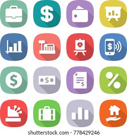 flat vector icon set - portfolio vector, dollar, wallet, presentation, graph, cashbox, phone pay, coin, money, account balance, percent, suitcase, chart, housing
