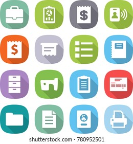 flat vector icon set - portfolio vector, report, receipt, pass card, atm, list, copybook, archive, slum, clipboard, invoice, documents, document, passport, printer