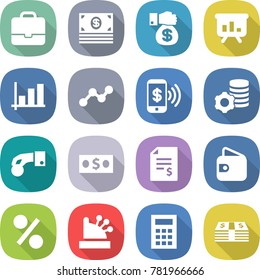 flat vector icon set - portfolio vector, money, gift, presentation, graph, phone pay, virtual mining, hand coin, account balance, wallet, percent, cashbox, calculator
