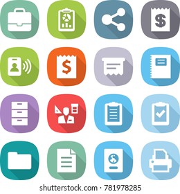flat vector icon set - portfolio vector, report, share, receipt, pass card, atm, copybook, archive, architector, clipboard, check, documents, document, passport, printer