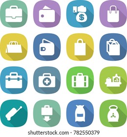 flat vector icon set - portfolio vector, wallet, money gift, shopping bag, doctor, case, suitcase, baggage checking, get, flour, fertilizer