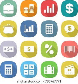 flat vector icon set - portfolio vector, coin stack, graph, dollar, purse, calculator, money message, receipt, percent, bar code, suitcase, credit card
