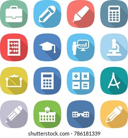 flat vector icon set - portfolio vector, pencil, marker, calculator, abacus, graduate hat, presentation, microscope, electrostatic, draw compass, university, school