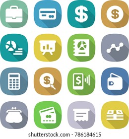 flat vector icon set - portfolio vector, card, dollar, diagram, presentation, annual report, graph, calculator, arrow, mobile pay, wallet, purse, credit, atm receipt, money