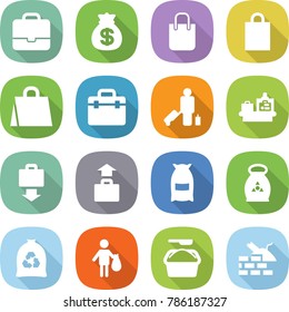 flat vector icon set - portfolio vector, money bag, shopping, doctor, passenger, baggage checking, get, flour, fertilizer, garbage, trash, washing powder, construct