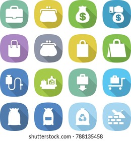 flat vector icon set - portfolio vector, purse, money bag, gift, shopping, dropper, baggage checking, get, trolley, flour, garbage, construct