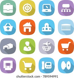 flat vector icon set - portfolio vector, target, notebook, structure, add to basket, home, mansion, airport building, warehouse, support manager, plane shipping, cart, atm, intercome, coil