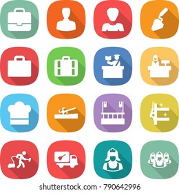 flat vector icon set - portfolio vector, man, woman, construction, suitcase, inspector, reception, cook hat, soil cutter, skysrcapers cleaning, skyscrapers, vacuum cleaner, home call, outsource