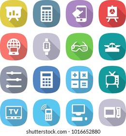 flat vector icon set - presentation vector, calculator, touch, notebook globe, smart watch, glasses, scales, equalizer, tv, mobile phone, computer, microwave oven