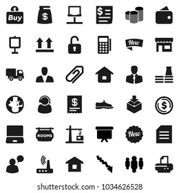 Flat vector icon set - presentation vector, world, document, dollar coin, crisis, stack, man, board, snickers, client, receipt, top sign, package, speaking, notebook pc, network, router, attachment