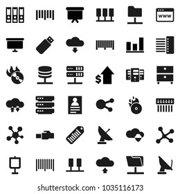 Flat vector icon set - presentation vector, archive, personal information, graph, dollar growth, binder, board, barcode, music hit, social media, network, server, folder, cloud shield, exchange, hub