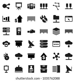 Flat vector icon set - presentation vector, archive, personal information, graph, dollar growth, board, barcode, music hit, social media, network, server, folder, cloud, exchange, big data, browser