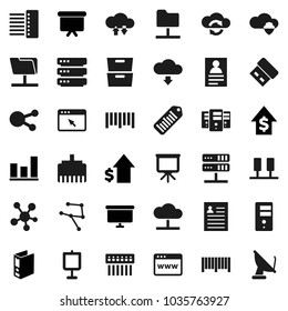 Flat vector icon set - presentation vector, archive, personal information, graph, dollar growth, binder, board, barcode, social media, network, server, folder, cloud, shield, exchange, big data, hub