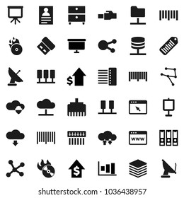 Flat vector icon set - presentation vector, archive, personal information, graph, dollar growth, binder, board, barcode, music hit, social media, network, server, folder, cloud, shield, exchange