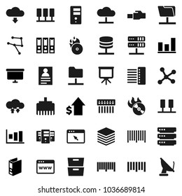 Flat vector icon set - presentation vector, archive, personal information, graph, dollar growth, binder, board, barcode, music hit, network, server, folder, cloud, exchange, big data, browser, hub