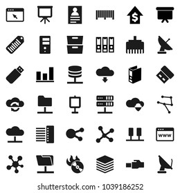 Flat vector icon set - presentation vector, archive, personal information, graph, dollar growth, binder, board, barcode, music hit, social media, network, server, folder, cloud, shield, exchange