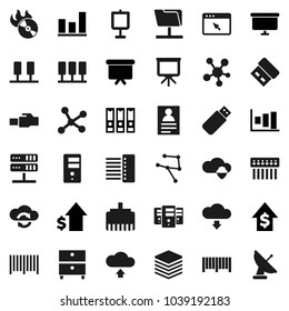 Flat vector icon set - presentation vector, archive, personal information, graph, dollar growth, binder, board, music hit, social media, network, server, folder, cloud shield, exchange, big data