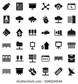 Flat vector icon set - presentation vector, archive, personal information, graph, dollar growth, binder, board, barcode, music hit, network, server, folder, cloud, exchange, browser, hub, download