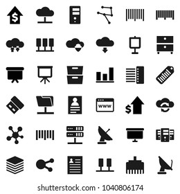 Flat vector icon set - presentation vector, archive, personal information, graph, dollar growth, board, barcode, social media, network, server, folder, cloud, shield, exchange, big data, browser