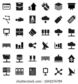 Flat vector icon set - presentation vector, archive, personal information, graph, dollar growth, binder, board, barcode, music hit, social media, network, server, folder, cloud, big data, browser