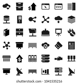 Flat vector icon set - presentation vector, archive, personal information, graph, dollar growth, binder, board, music hit, social media, network, server, folder, cloud shield, exchange, big data