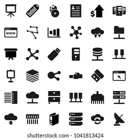 Flat vector icon set - presentation vector, archive, personal information, graph, dollar growth, binder, board, barcode, music hit, social media, network, server, folder, cloud, exchange, big data
