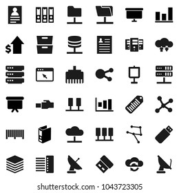 Flat vector icon set - presentation vector, archive, personal information, graph, dollar growth, binder, board, barcode, social media, network, server, folder, cloud, exchange, big data, browser