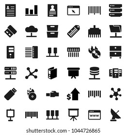 Flat vector icon set - presentation vector, archive, personal information, graph, dollar growth, binder, board, barcode, music hit, social media, network, server, folder, cloud, big data, browser