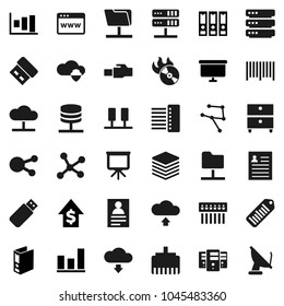 Flat vector icon set - presentation vector, archive, personal information, graph, dollar growth, binder, board, barcode, music hit, social media, network, server, folder, cloud, shield, big data