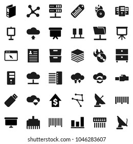 Flat vector icon set - presentation vector, archive, personal information, graph, dollar growth, binder, board, barcode, music hit, network, server, folder, cloud, shield, exchange, big data, hub