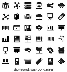 Flat vector icon set - presentation vector, archive, personal information, graph, binder, board, barcode, music hit, social media, network, server, folder, cloud, shield, exchange, big data, browser