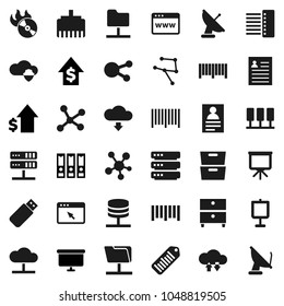 Flat vector icon set - presentation vector, archive, personal information, dollar growth, binder, board, barcode, music hit, social media, network, server, folder, cloud, shield, exchange, big data