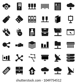Flat vector icon set - presentation vector, archive, personal information, graph, dollar growth, binder, board, barcode, music hit, social media, network, server, folder, cloud, exchange, big data