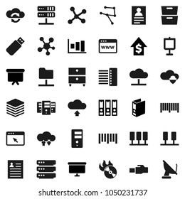 Flat vector icon set - presentation vector, archive, personal information, graph, dollar growth, binder, board, barcode, music hit, social media, network, server, folder, cloud, shield, exchange