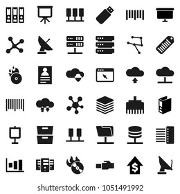 Flat vector icon set - presentation vector, archive, personal information, graph, dollar growth, binder, board, barcode, music hit, social media, network, server, folder, cloud, shield, exchange