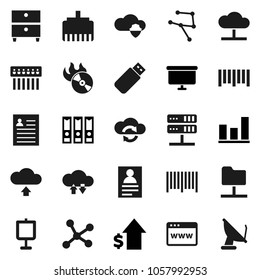 Flat vector icon set - presentation vector, archive, personal information, graph, dollar growth, binder, board, barcode, music hit, network, folder, server, cloud, shield, exchange, browser, hub