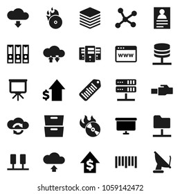 Flat vector icon set - presentation vector, archive, personal information, dollar growth, binder, board, barcode, music hit, network, server, folder, cloud exchange, big data, browser, lan connector