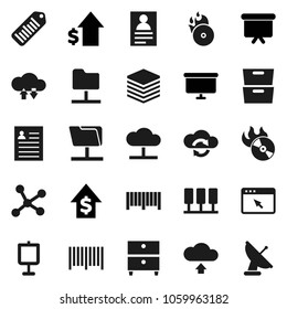Flat vector icon set - presentation vector, archive, personal information, dollar growth, board, barcode, music hit, network, server, folder, cloud, exchange, big data, browser, upload