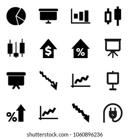 Flat vector icon set - presentation vector, graph, pie, japanese candle, crisis, percent growth, dollar, board, power plug