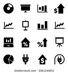 Flat vector icon set - presentation vector, graph, pie, laptop, percent growth, dollar, board, power plug