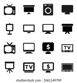 Flat vector icon set - presentation vector, board, monitor dollar, tv, washer
