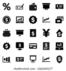 Flat vector icon set - presentation vector, dollar coin, graph, laptop, credit card, growth, check, receipt, board, medal, monitor, yen sign, wallet, percent, shield