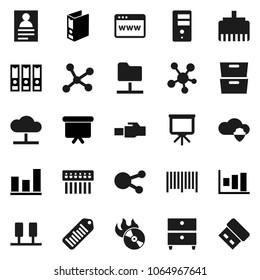Flat vector icon set - presentation vector, archive, personal information, graph, binder, board, barcode, music hit, social media, network, server, folder, cloud, shield, browser, hub, lan connector