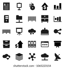 Flat vector icon set - presentation vector, archive, personal information, graph, dollar growth, binder, board, barcode, music hit, social media, network folder, cloud, shield, exchange, big data