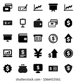 Flat vector icon set - presentation vector, dollar coin, graph, laptop, credit card, wallet, growth, check, receipt, board, medal, shield, monitor, yen sign