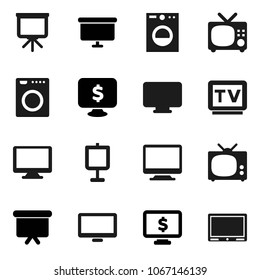 Flat vector icon set - presentation vector, board, monitor dollar, tv, washer