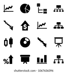 Flat vector icon set - presentation vector, graph, pie, japanese candle, crisis, percent growth, dollar, board, hierarchy